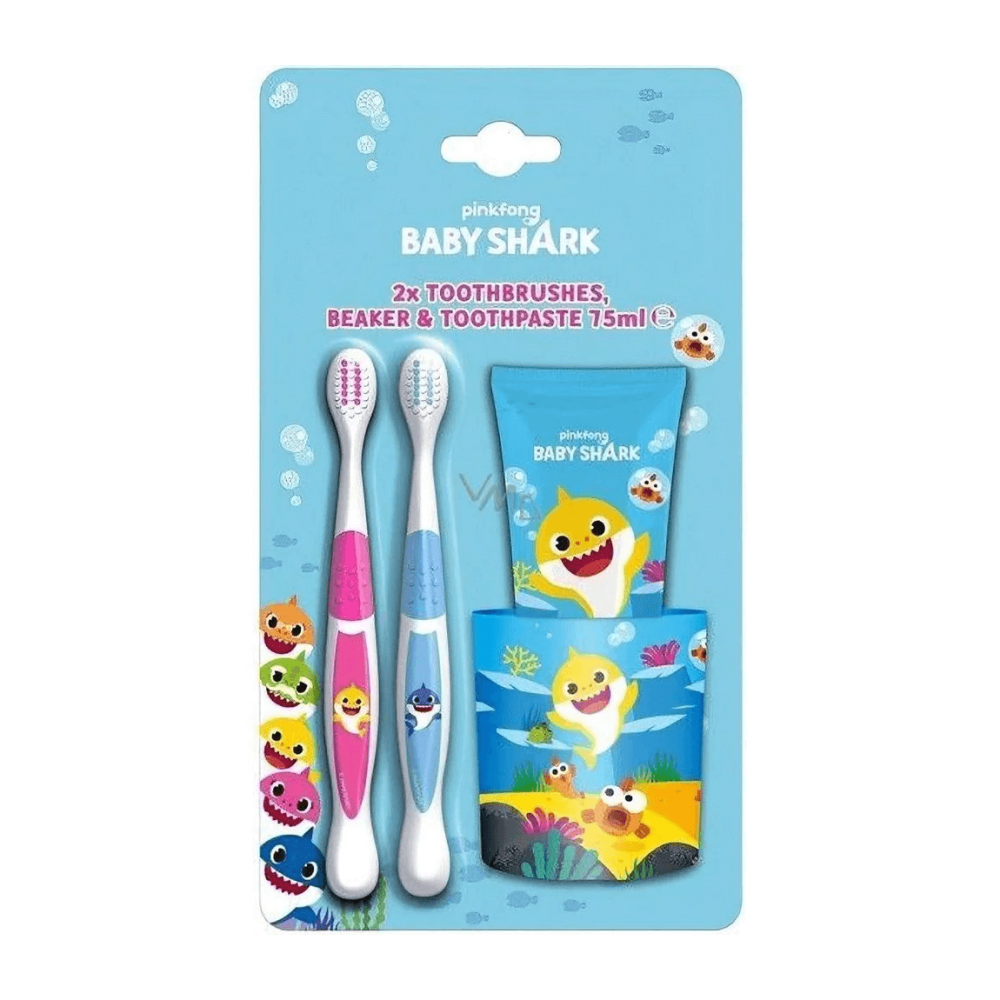 PinkFong Baby Shark 2* Toothbrushes, Beaker and Toothpaste 75ml